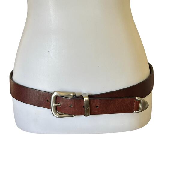 Vintage 70s Leather Belt Solid Brass Buckle